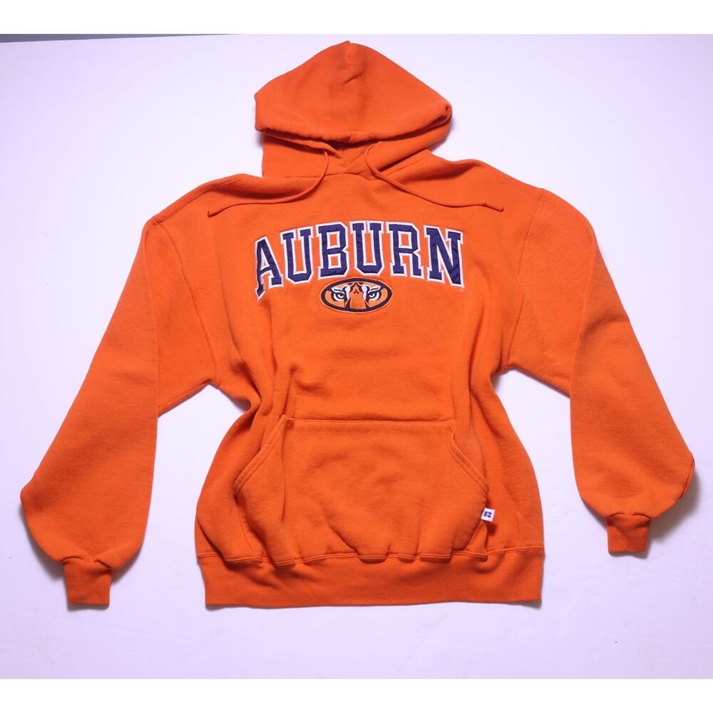 Vintage Auburn Tigers Orange Russell Athletic Hoodie Sweatshirt Size L